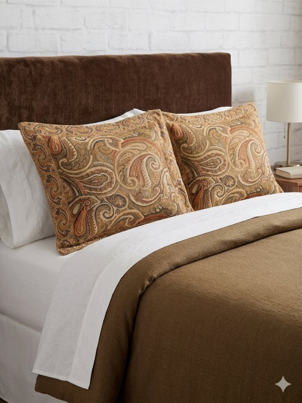 SDH Pillow Shams King ItalyTapestry Paisley Orange Brown Boho Classic x2